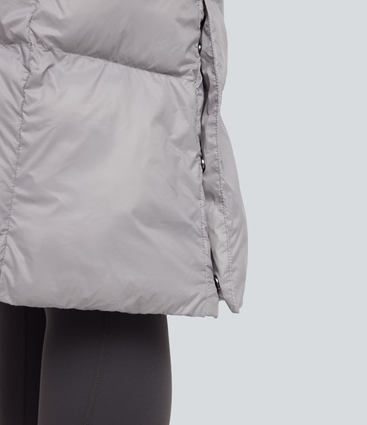 Hooded Long Sleeve Zipper Longline Casual Padded Jacket with Pockets