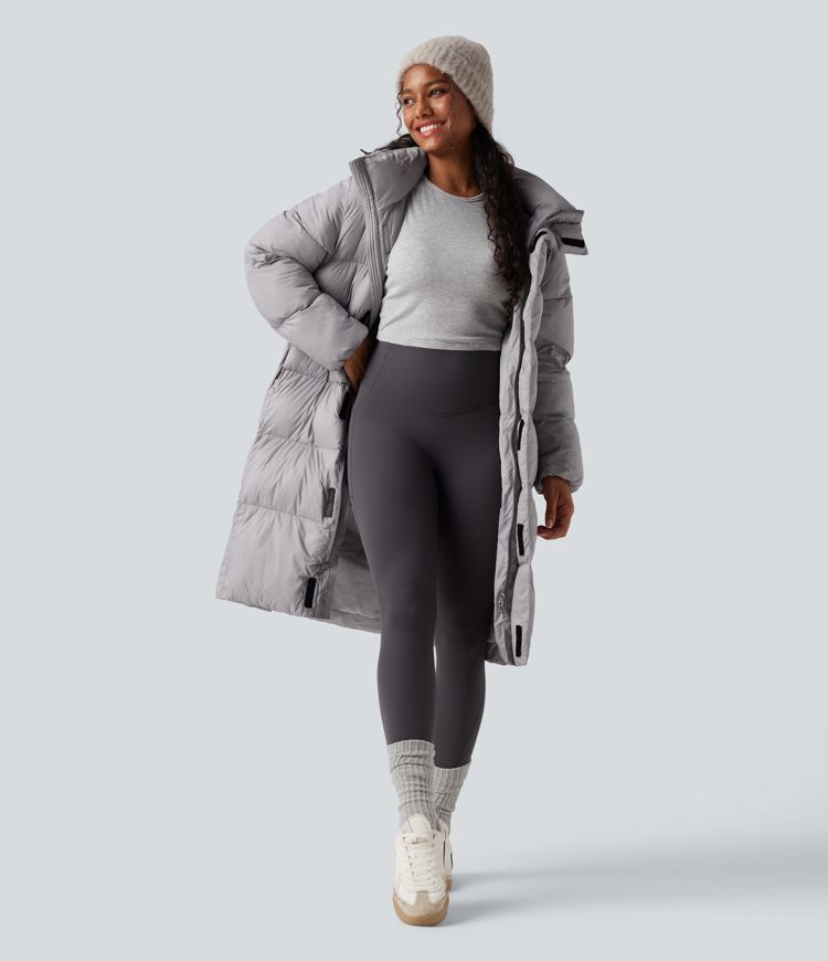 Hooded Long Sleeve Zipper Longline Casual Padded Jacket with Pockets