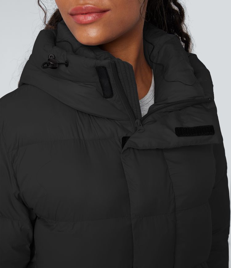 Hooded Long Sleeve Zipper Longline Casual Padded Jacket with Pockets