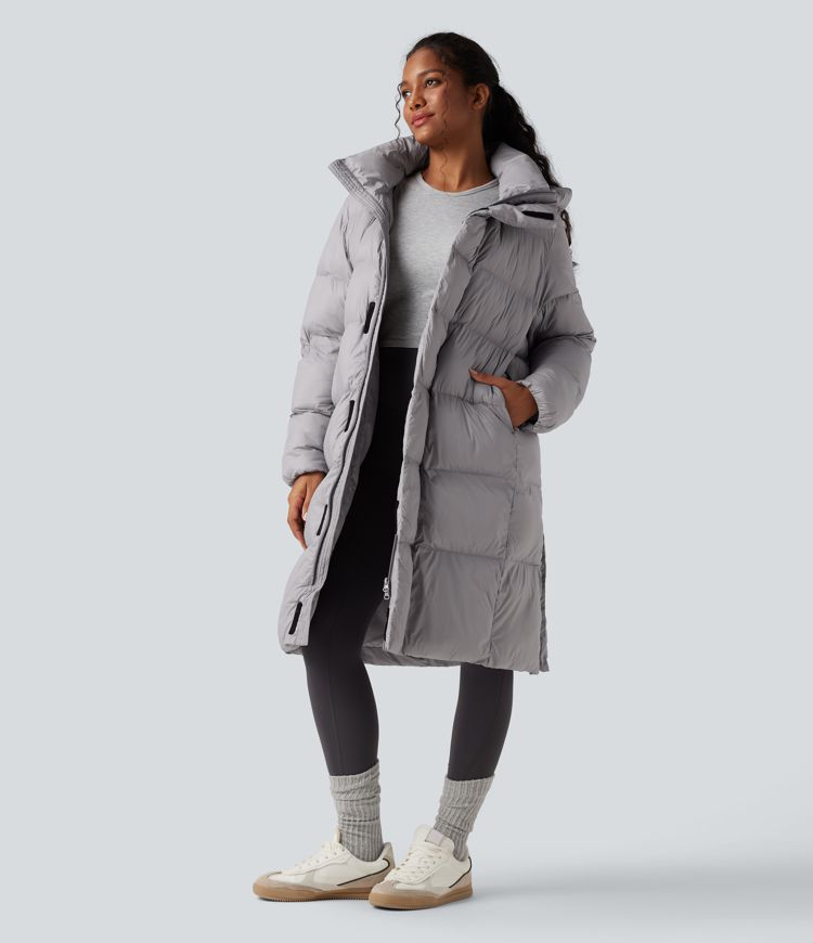 Hooded Long Sleeve Zipper Longline Casual Padded Jacket with Pockets