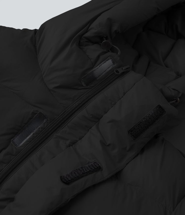 Hooded Long Sleeve Zipper Longline Casual Padded Jacket with Pockets