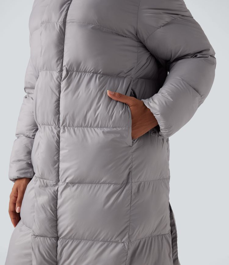 Hooded Long Sleeve Zipper Longline Casual Padded Jacket with Pockets