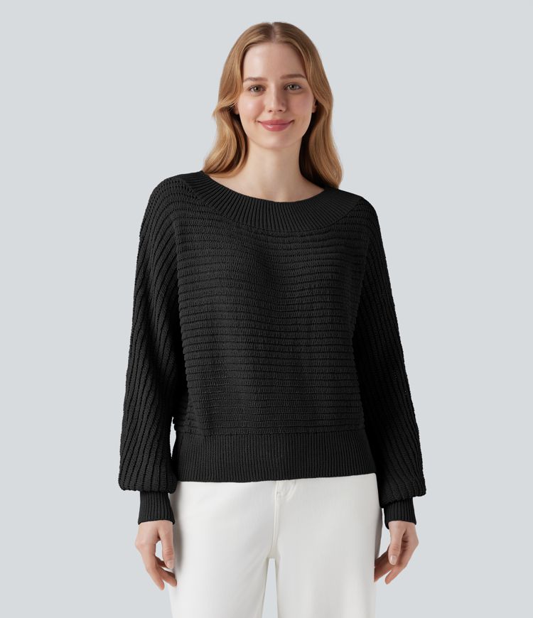 Πουλόβερ με ανοιχτούς ώμους και μακριά μανίκια, καθημερινό