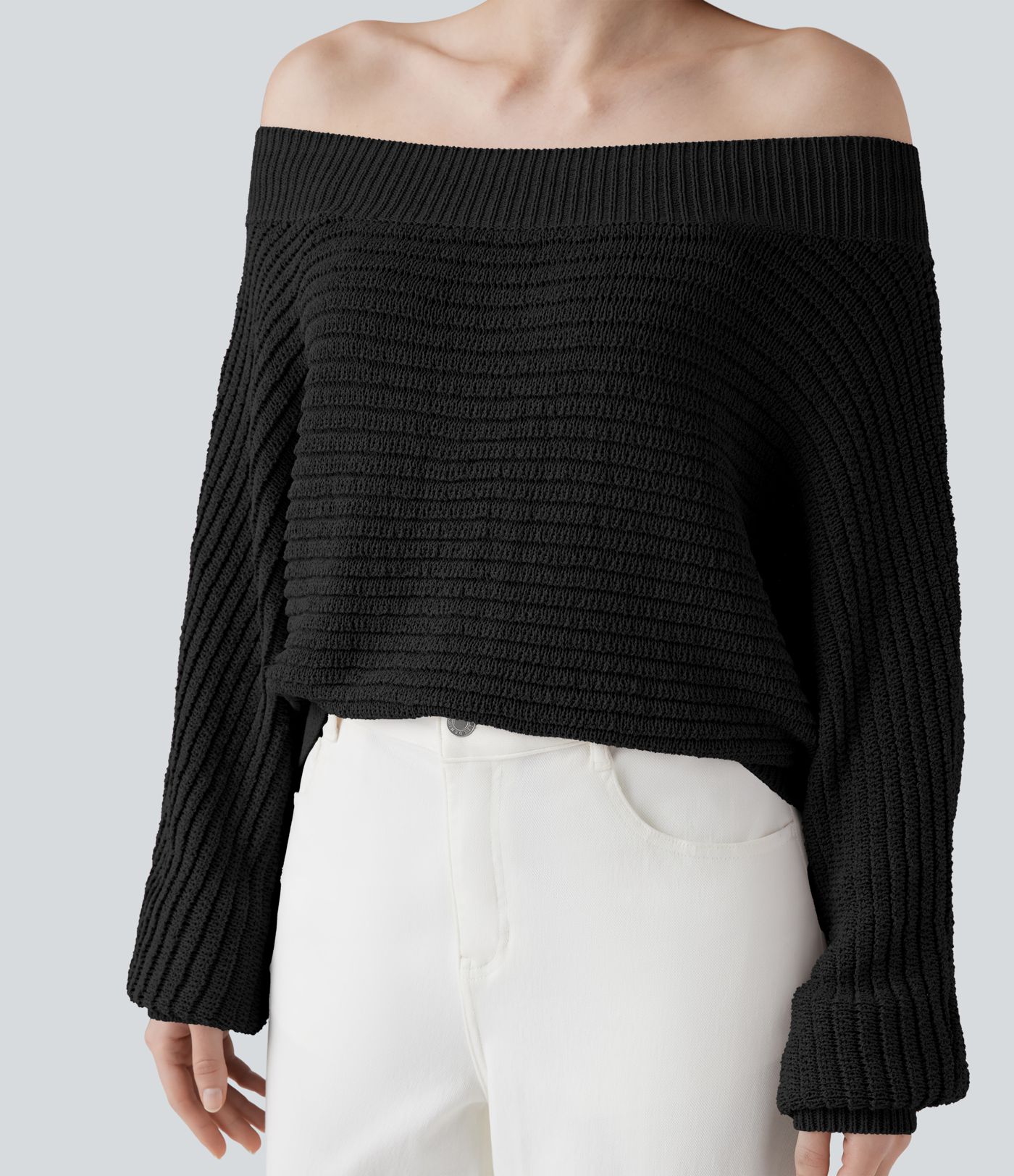 Πουλόβερ με ανοιχτούς ώμους και μακριά μανίκια, καθημερινό