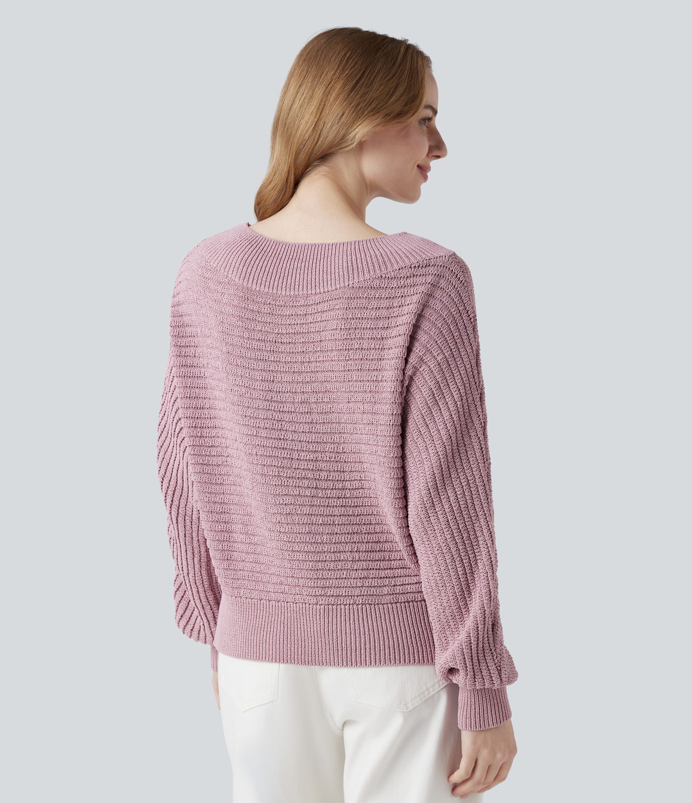 Pulover casual cu umerii descoperiți și mâneci lungi