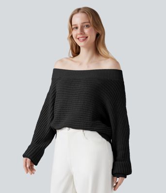 Πουλόβερ με ανοιχτούς ώμους και μακριά μανίκια, καθημερινό