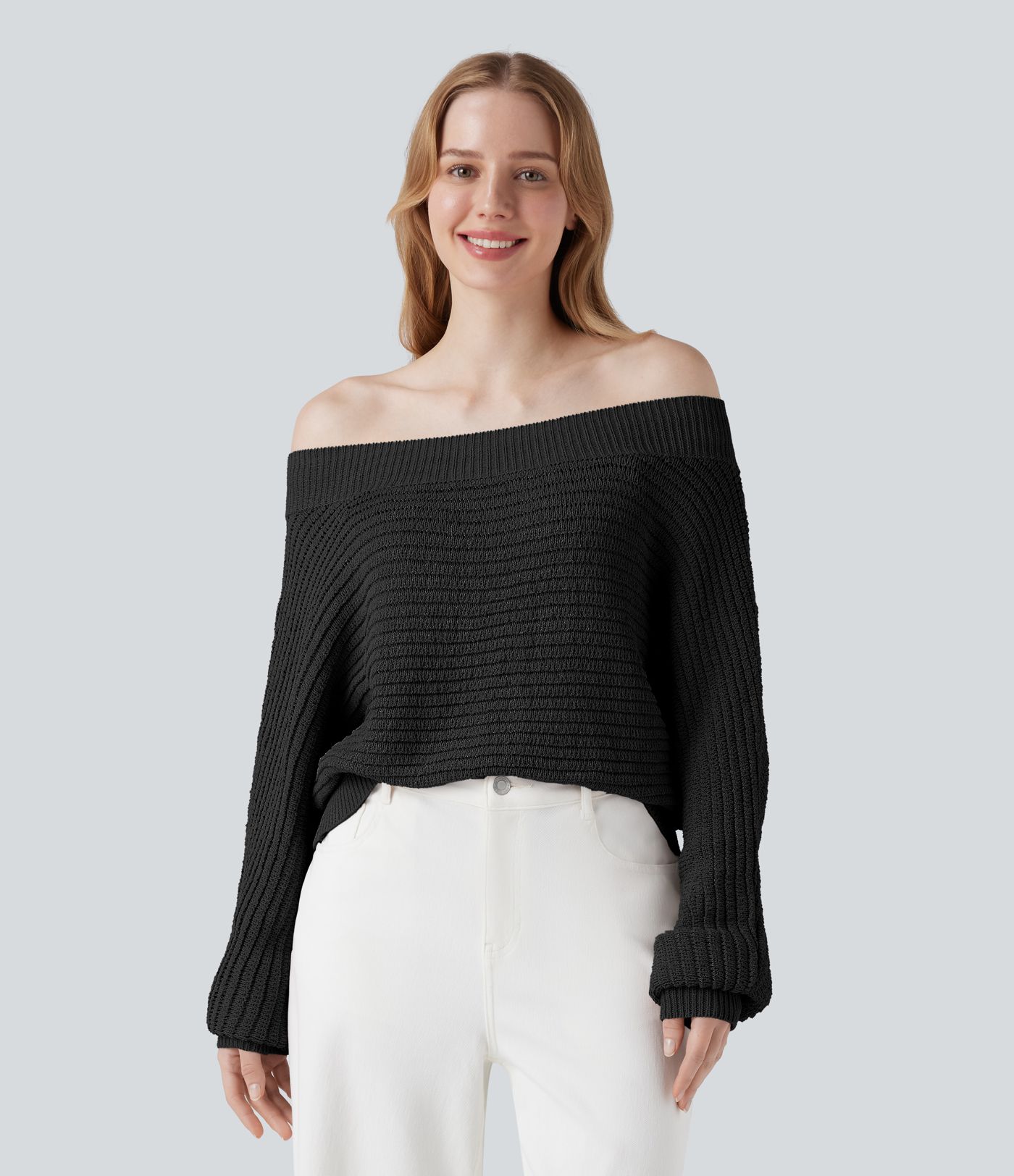 Πουλόβερ με ανοιχτούς ώμους και μακριά μανίκια, καθημερινό