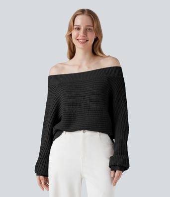 Πουλόβερ με ανοιχτούς ώμους και μακριά μανίκια, καθημερινό