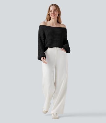 Πουλόβερ με ανοιχτούς ώμους και μακριά μανίκια, καθημερινό