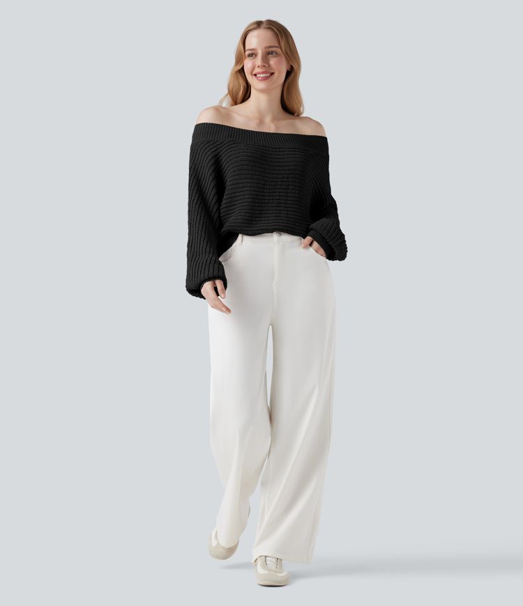 Πουλόβερ με ανοιχτούς ώμους και μακριά μανίκια, καθημερινό