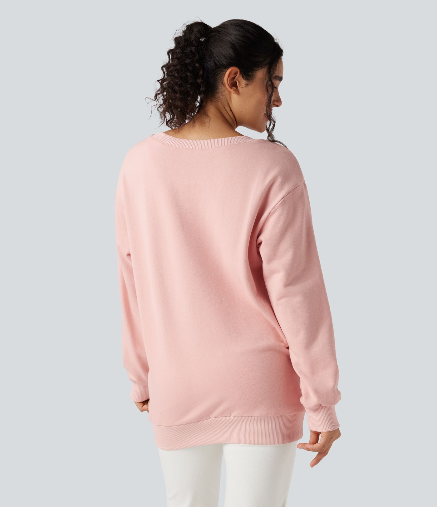 Bow Back Long Sleeve Oversized Casual Cotton Sweatshirt-Front and Back Wearable