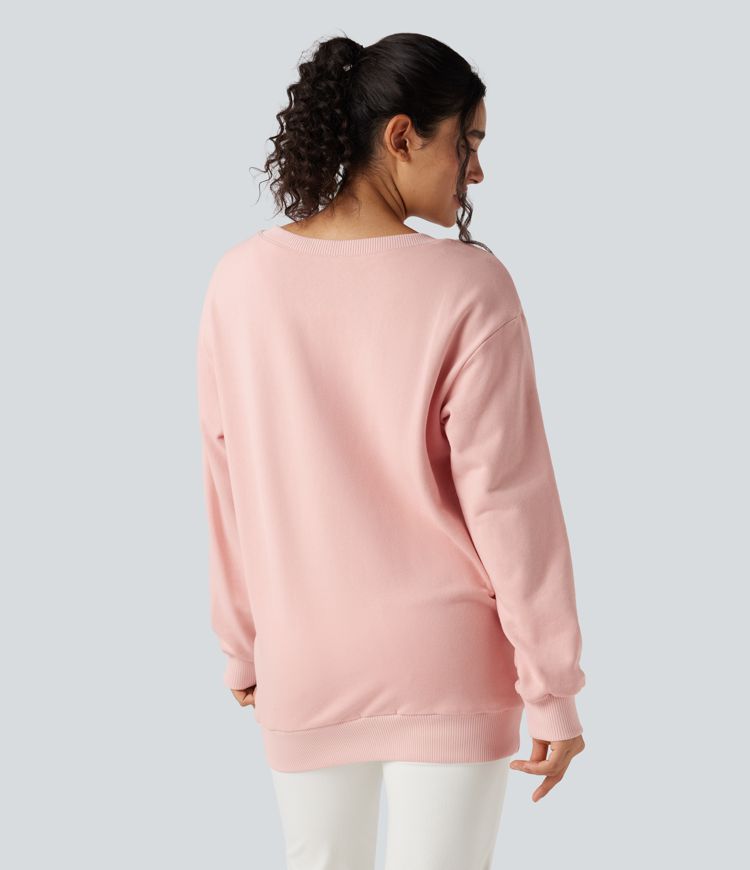 Bow Back Long Sleeve Oversized Casual Cotton Sweatshirt-Front and Back Wearable