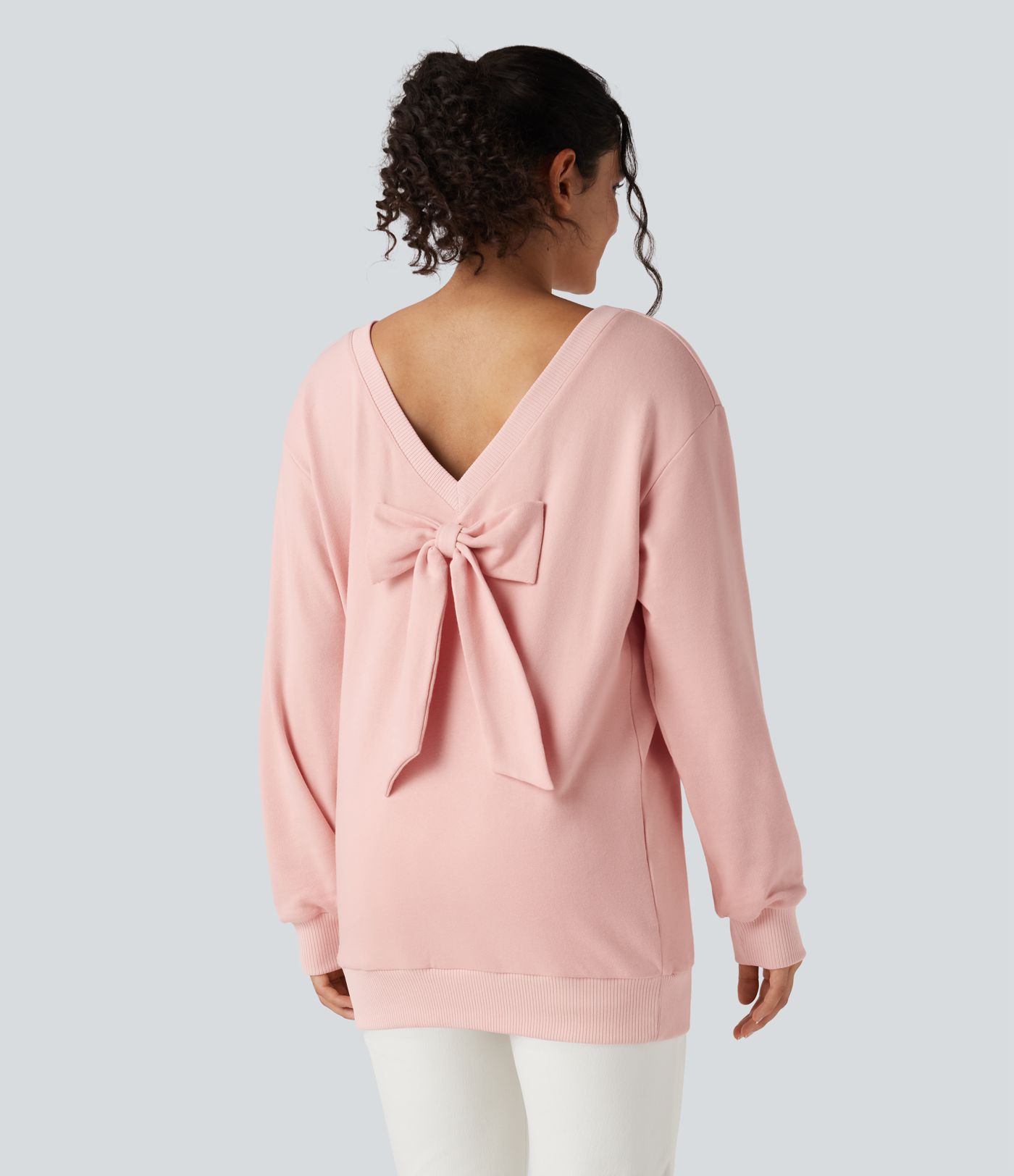 Bow Back Long Sleeve Oversized Casual Cotton Sweatshirt-Front and Back Wearable