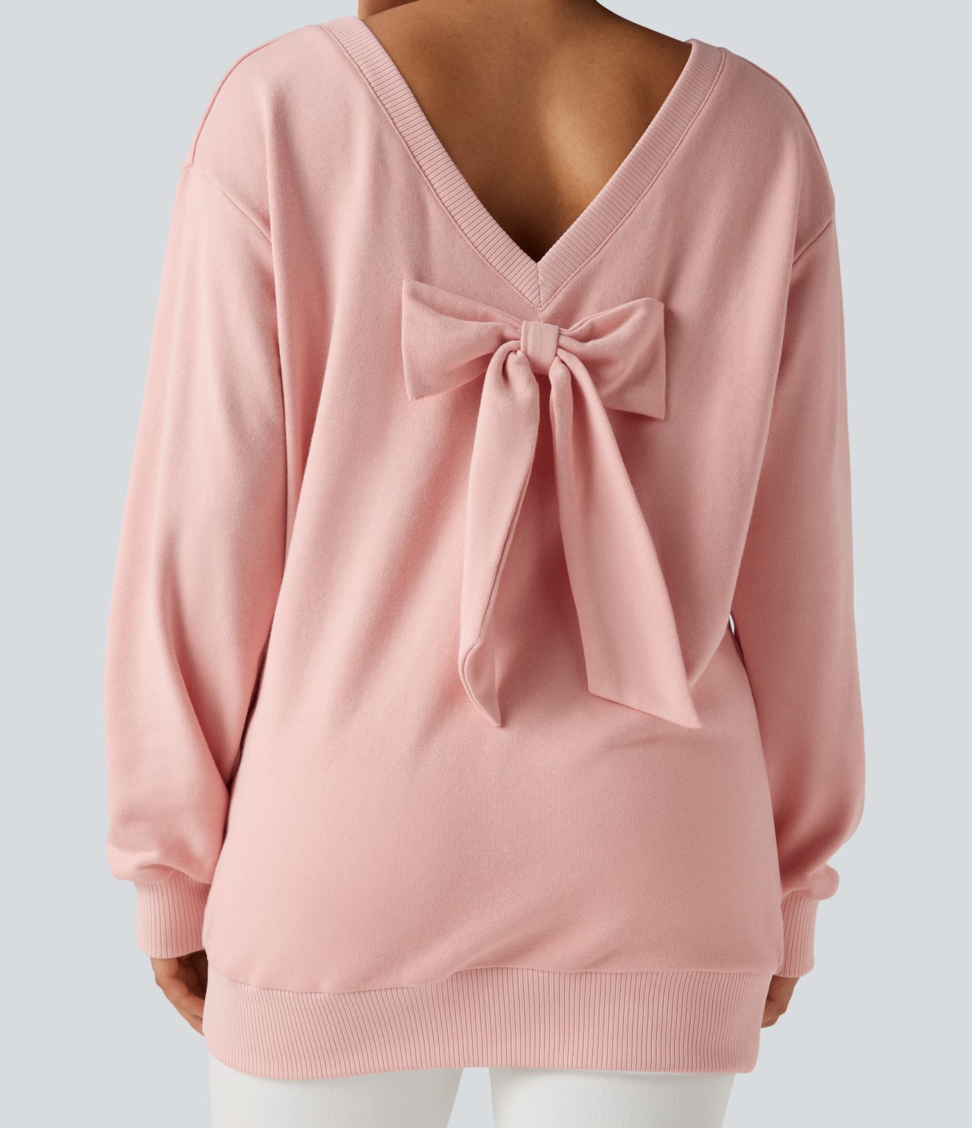 Bow Back Long Sleeve Oversized Casual Cotton Sweatshirt-Front and Back Wearable