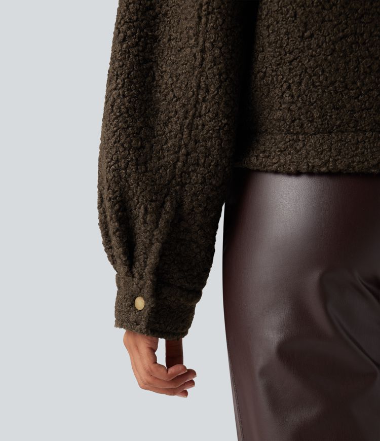 Long Sleeve Casual Sherpa Jacket with Pockets