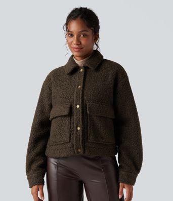 Long Sleeve Casual Sherpa Jacket with Pockets