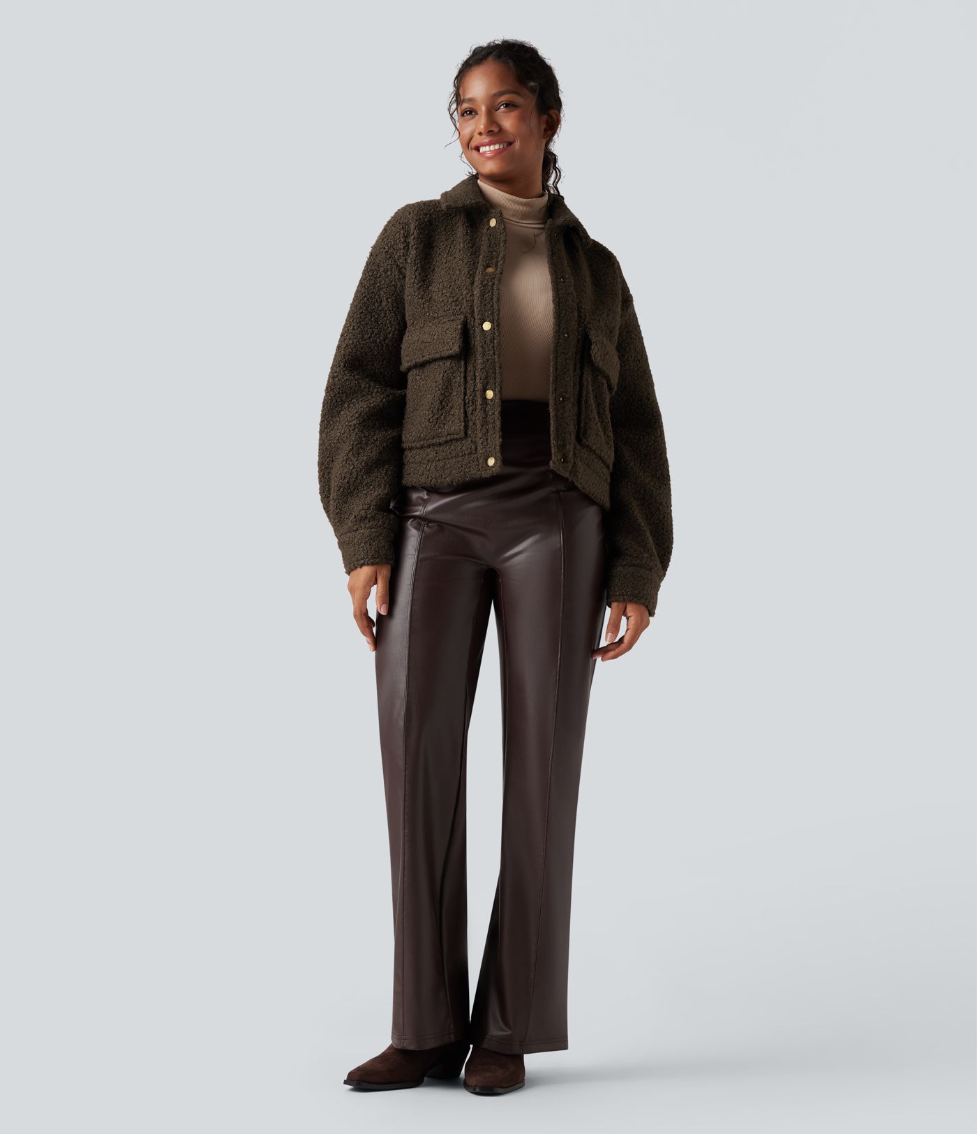 Long Sleeve Casual Sherpa Jacket with Pockets