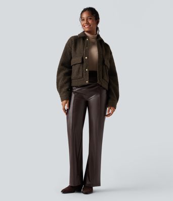 Long Sleeve Casual Sherpa Jacket with Pockets