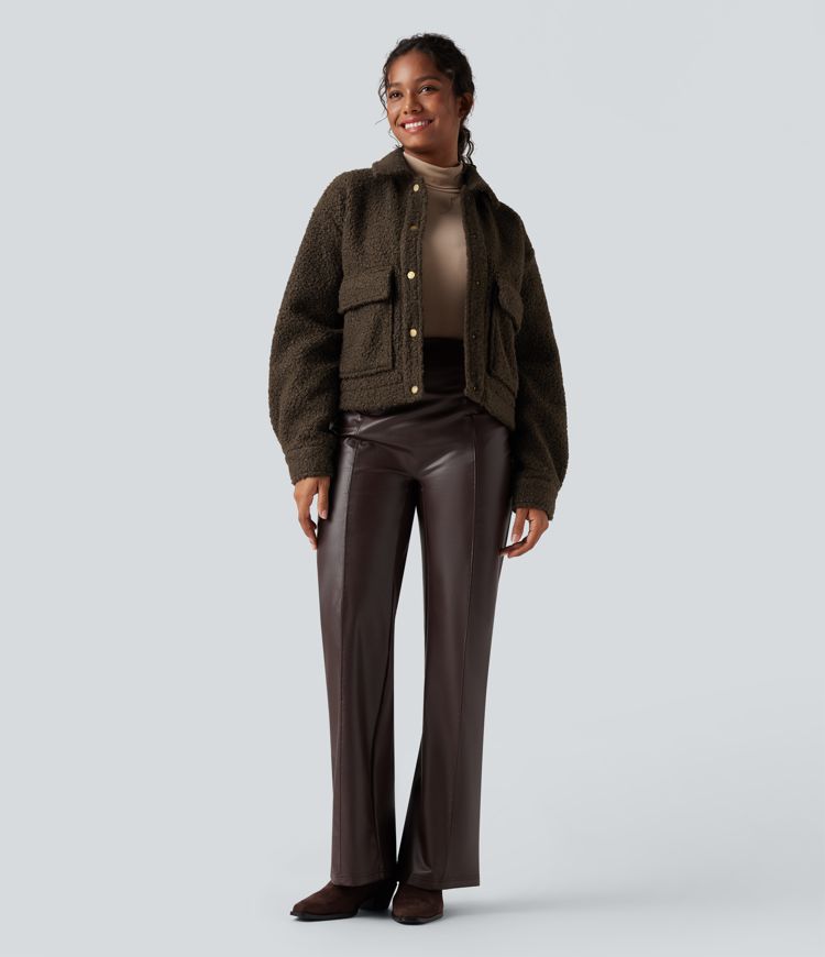 Long Sleeve Casual Sherpa Jacket with Pockets