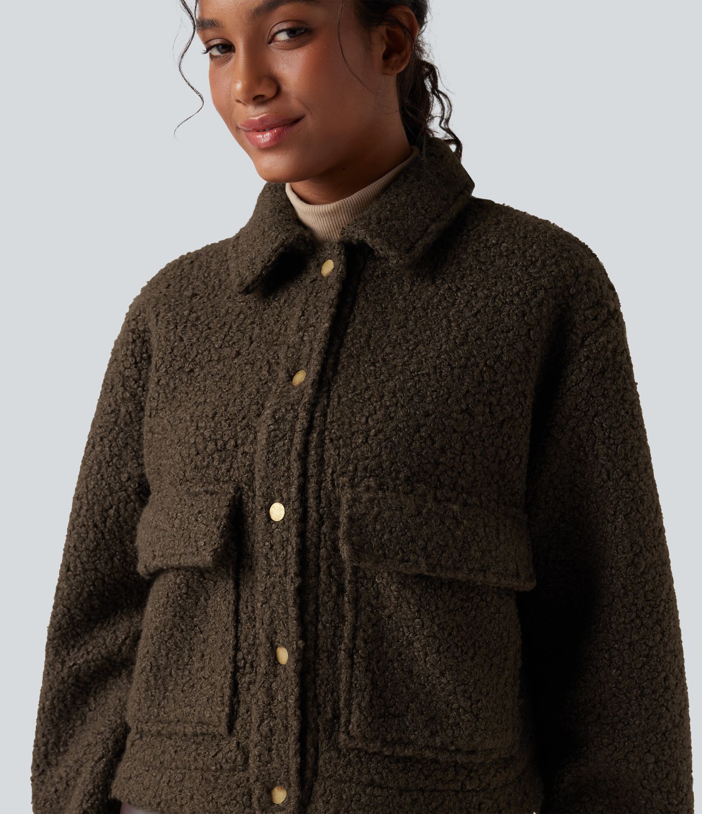 Long Sleeve Casual Sherpa Jacket with Pockets