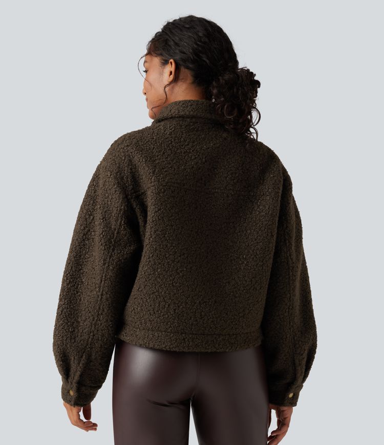 Long Sleeve Casual Sherpa Jacket with Pockets