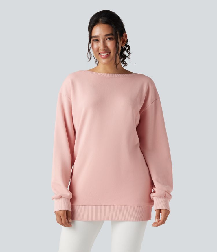Bow Back Long Sleeve Oversized Casual Cotton Sweatshirt-Front and Back Wearable