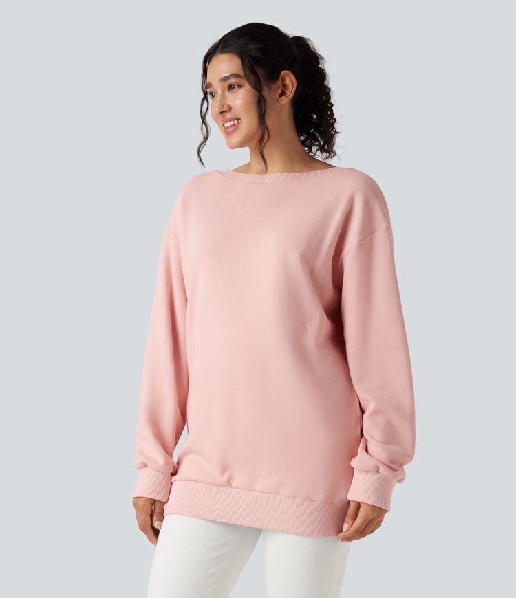 Bow Back Long Sleeve Oversized Casual Cotton Sweatshirt-Front and Back Wearable