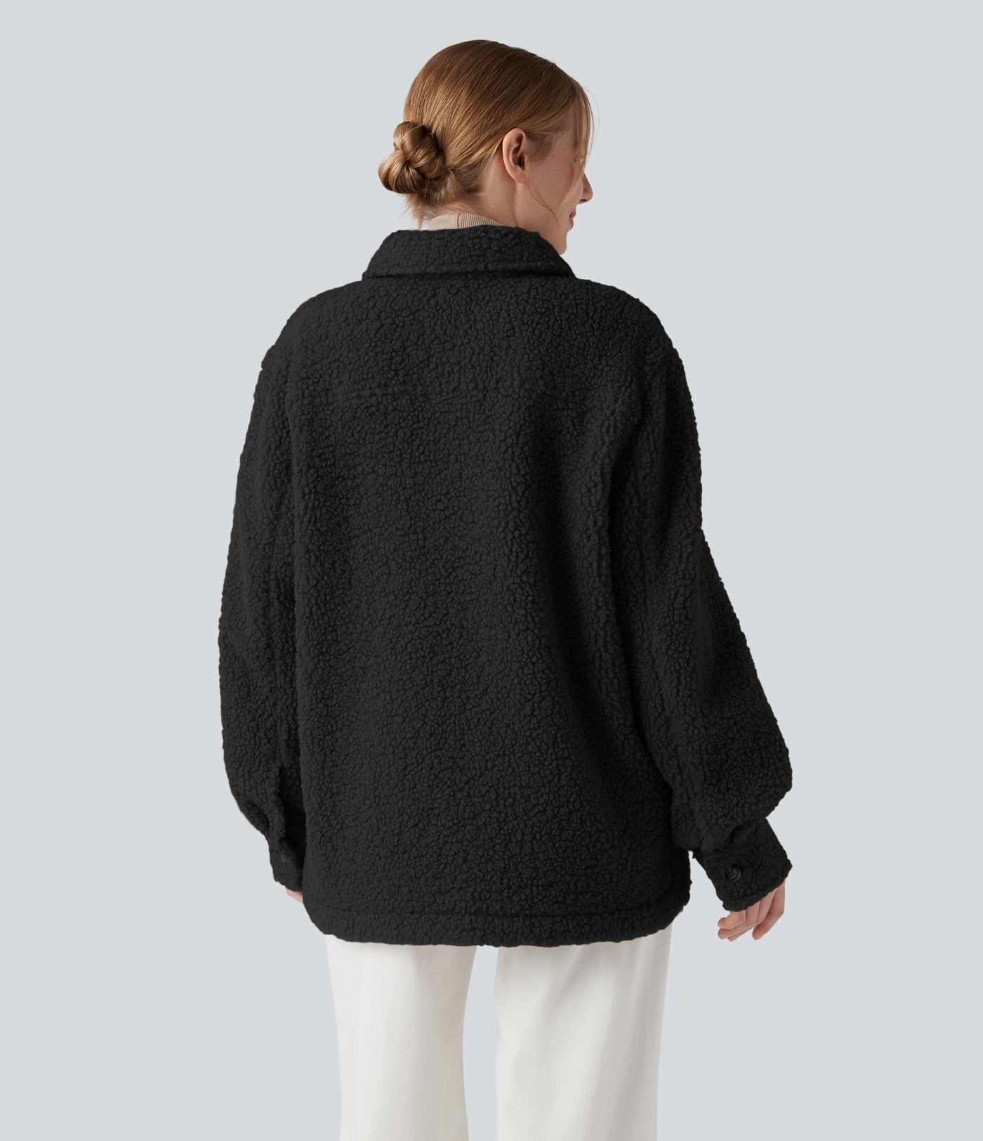 Long Sleeve Casual Sherpa Jacket with Pockets