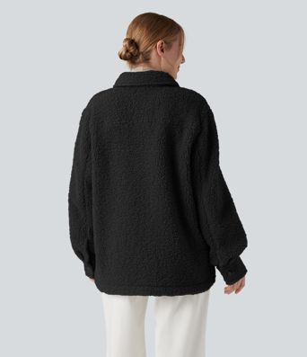 Long Sleeve Casual Sherpa Jacket with Pockets