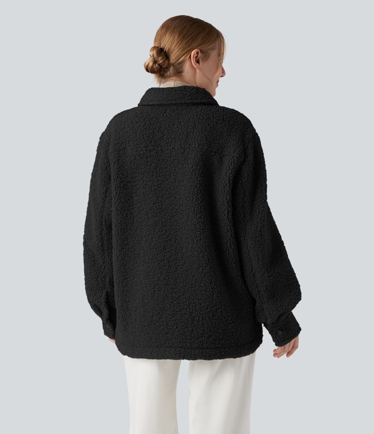 Long Sleeve Casual Sherpa Jacket with Pockets