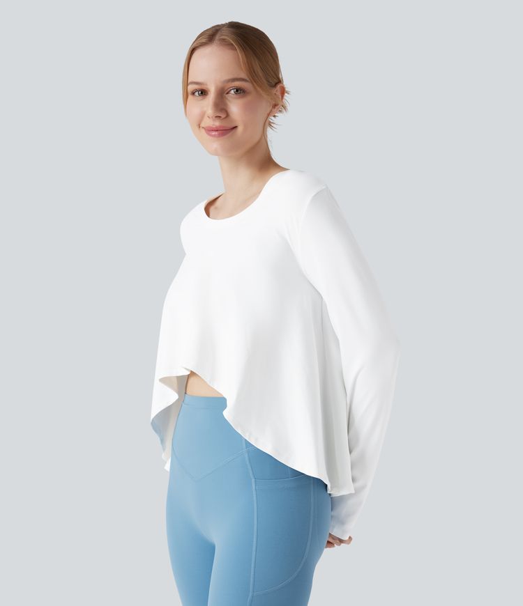 Scoop Neck Long Sleeve Thumb Hole High Low Yoga Sports Top