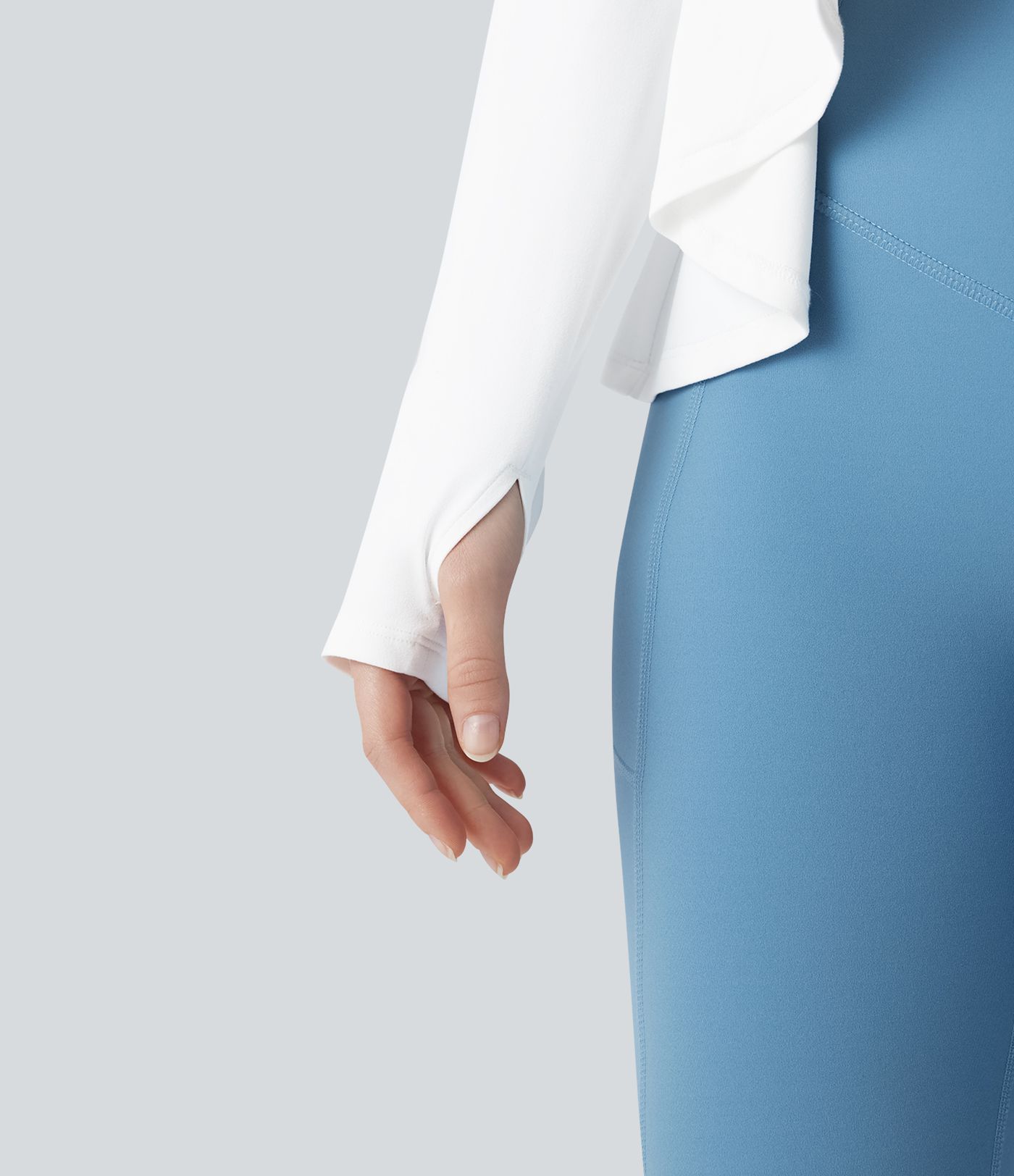 Scoop Neck Long Sleeve Thumb Hole High Low Yoga Sports Top