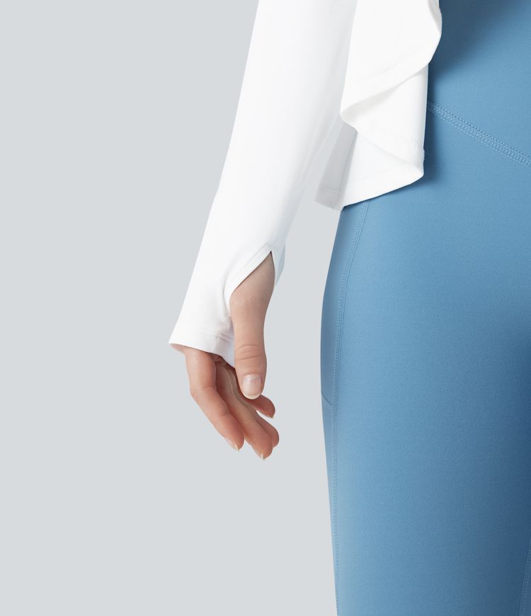 Scoop Neck Long Sleeve Thumb Hole High Low Yoga Sports Top