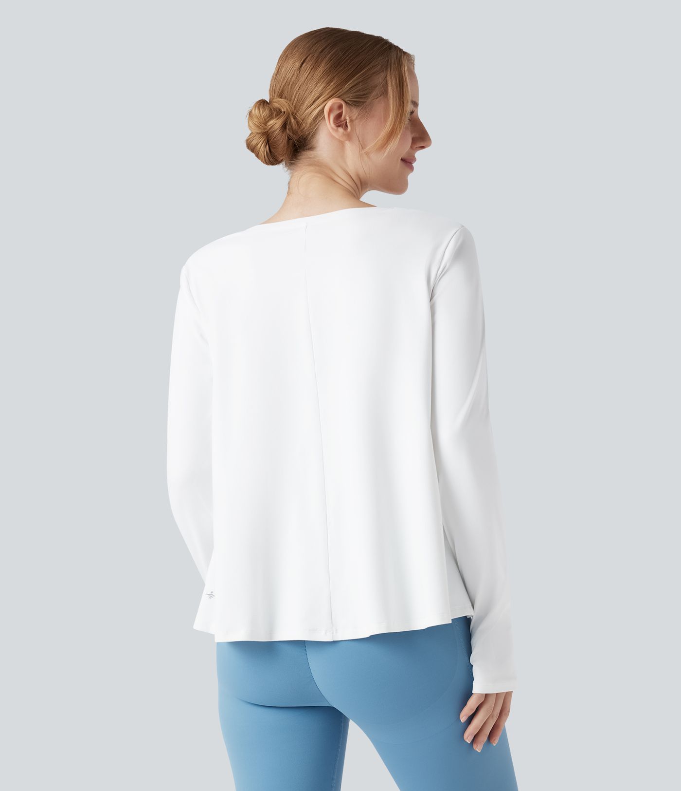 Scoop Neck Long Sleeve Thumb Hole High Low Yoga Sports Top