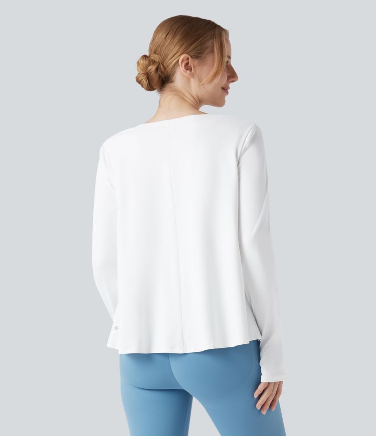 Scoop Neck Long Sleeve Thumb Hole High Low Yoga Sports Top