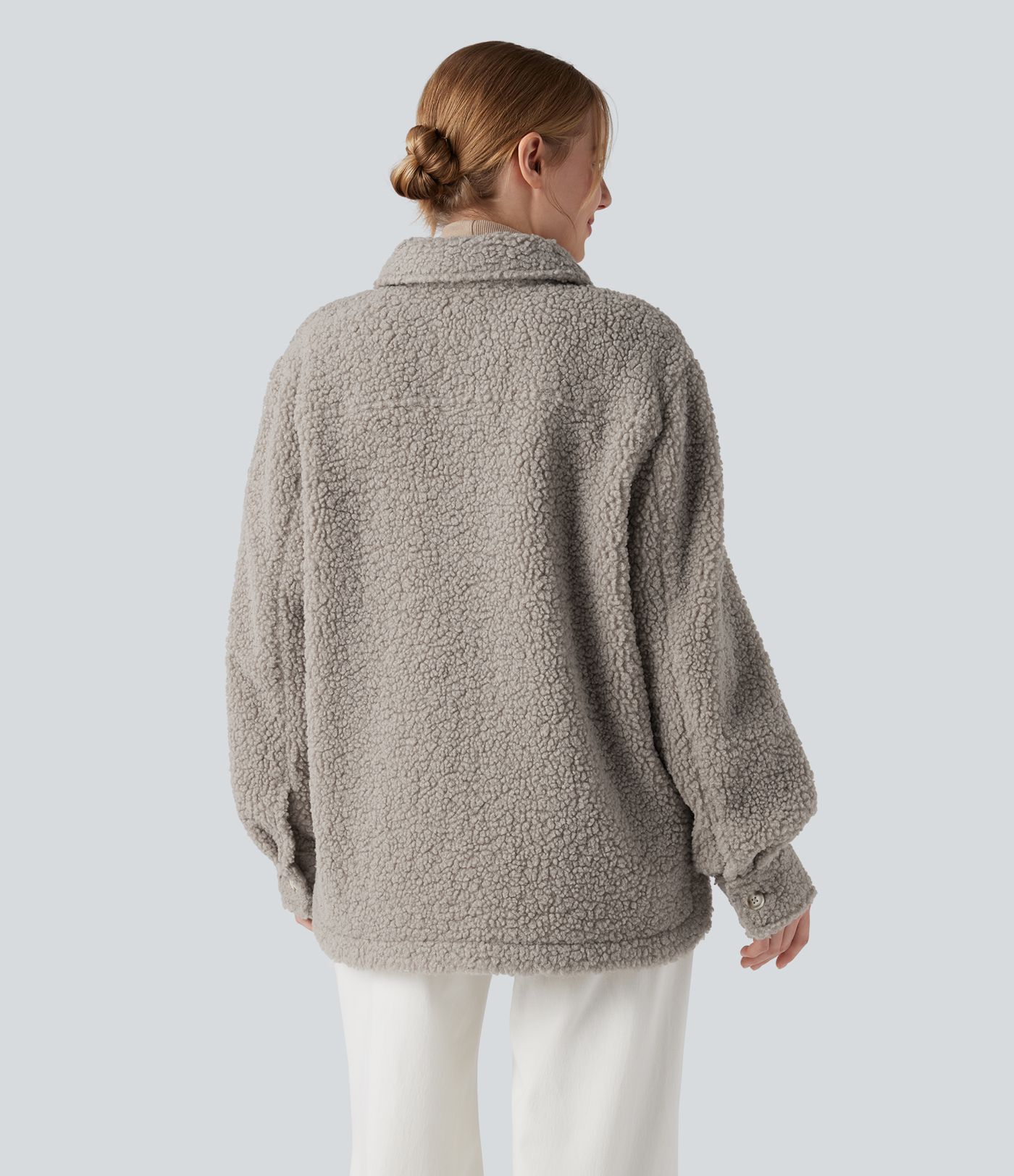 Long Sleeve Casual Sherpa Jacket with Pockets