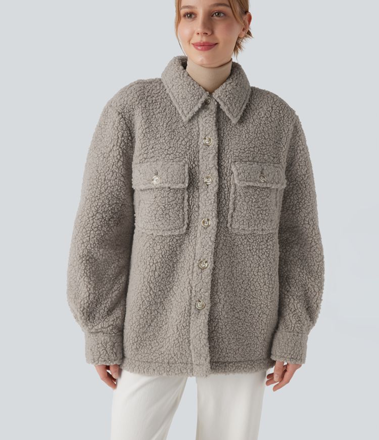 Veste sherpa à col à manches longues avec poches