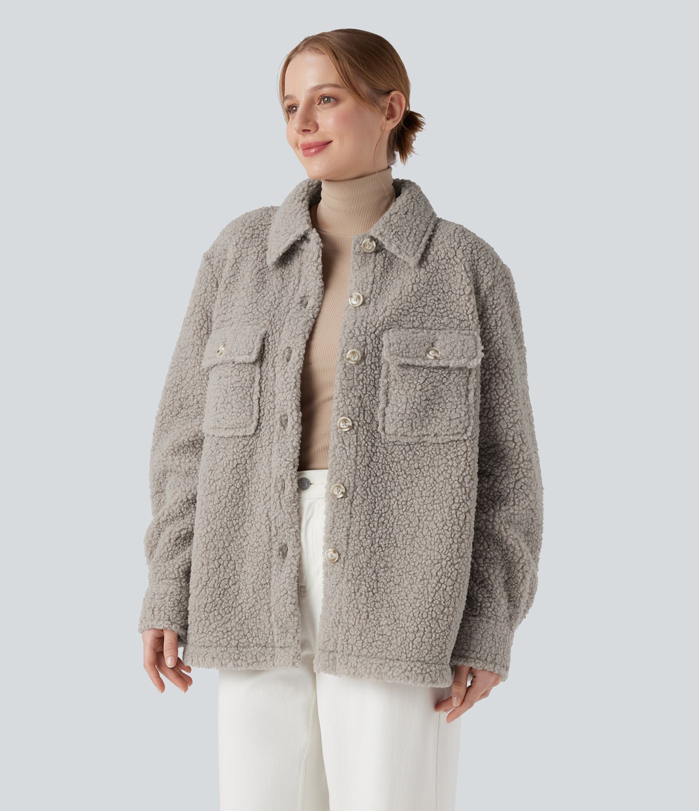 Long Sleeve Casual Sherpa Jacket with Pockets