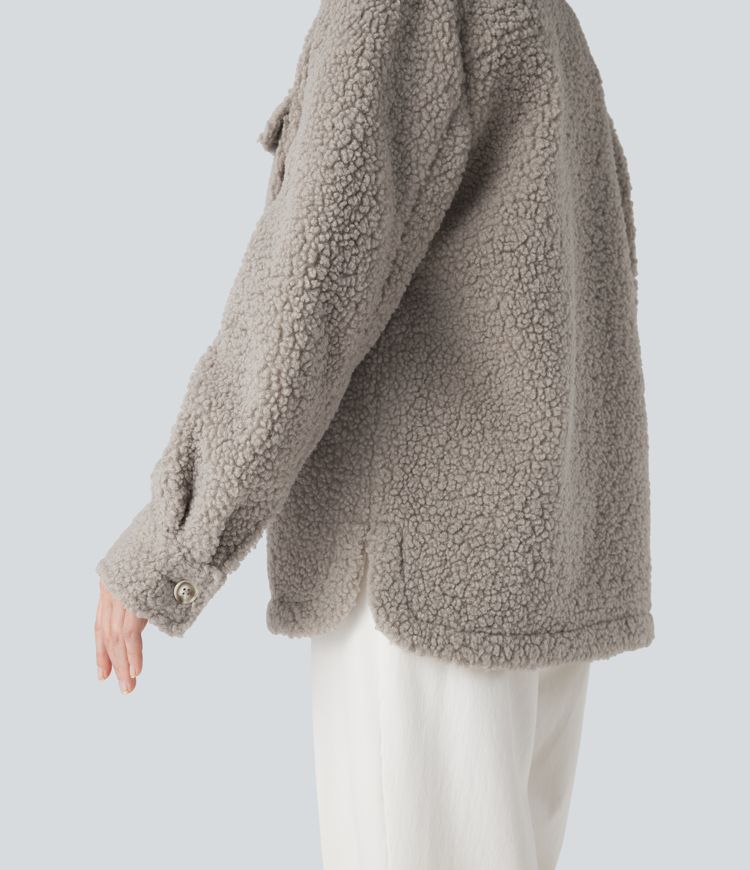 Veste sherpa à col à manches longues avec poches