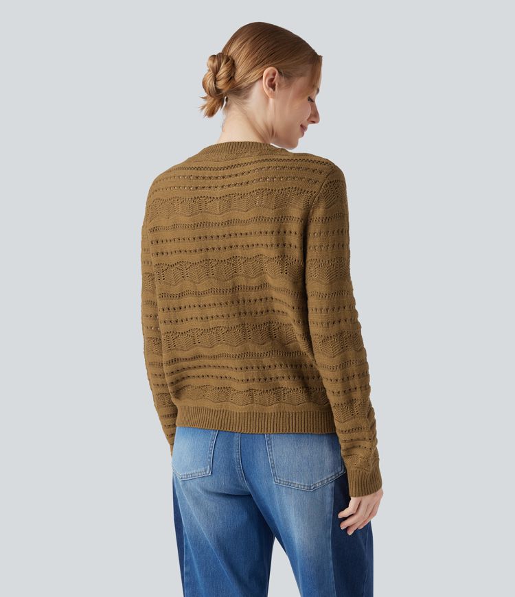 Cardigan de travail col rond à manches longues avec boutonnage et découpes avec poches