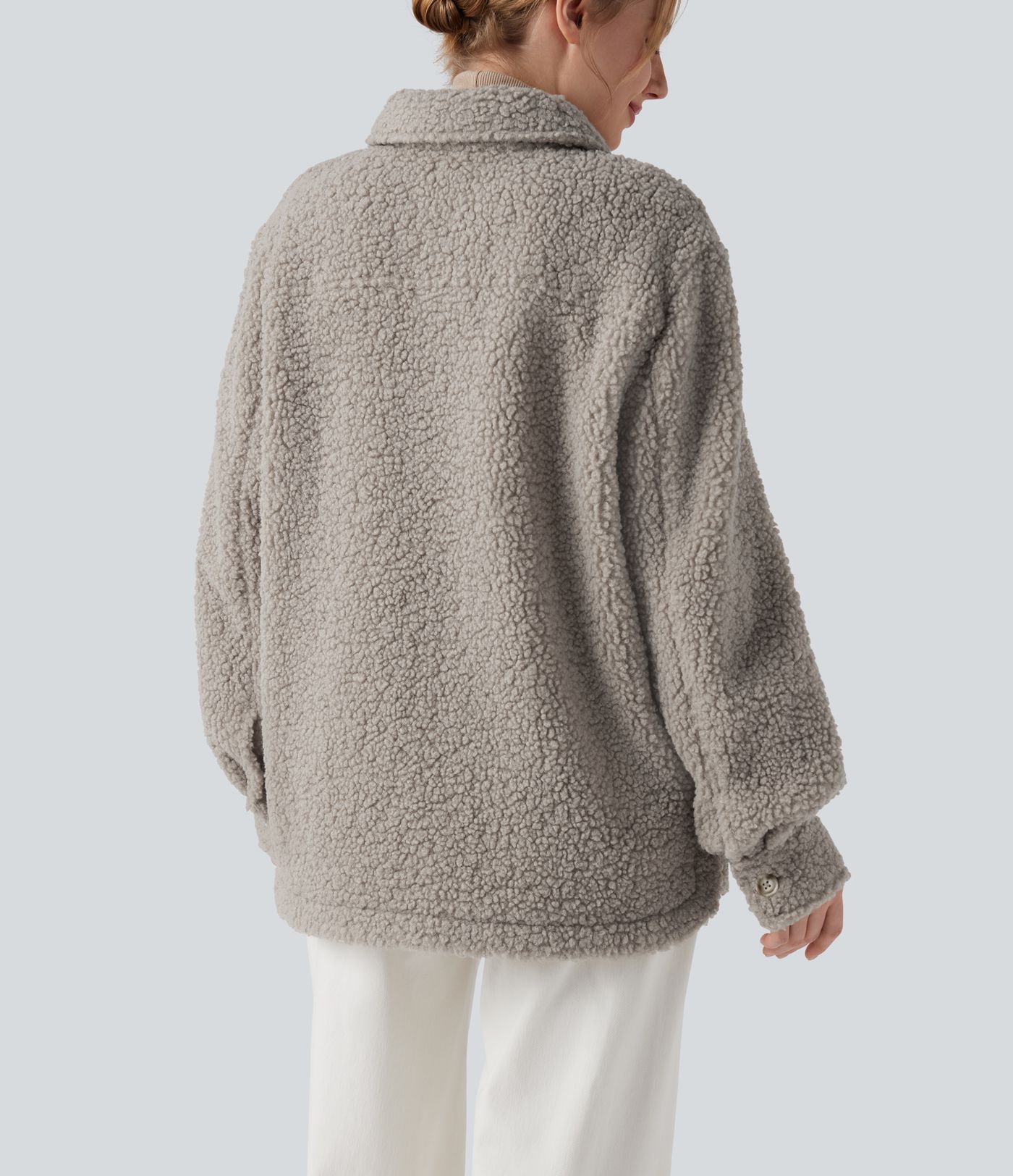 Long Sleeve Casual Sherpa Jacket with Pockets