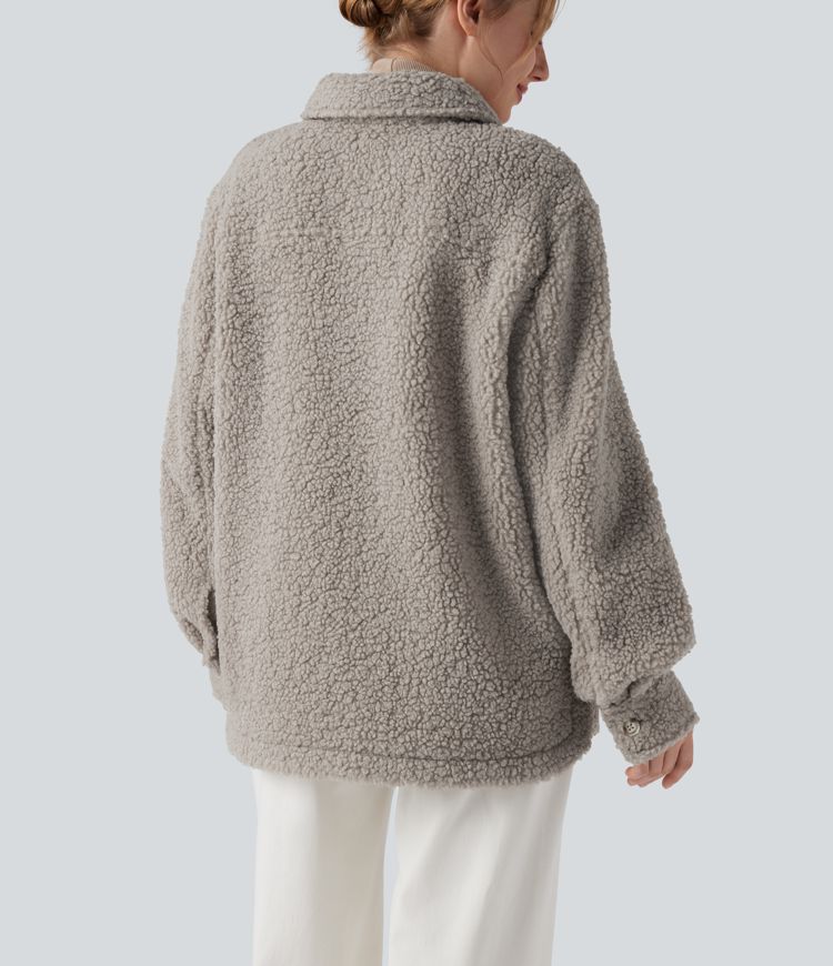 Veste sherpa à col à manches longues avec poches