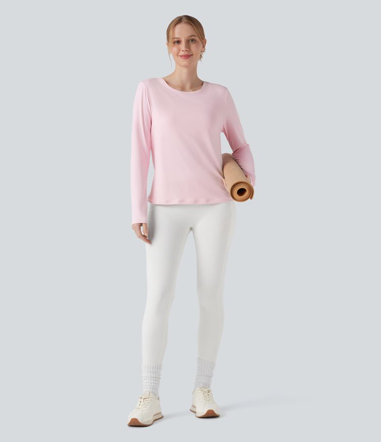 Round Neck Long Sleeve 2-in-1 Yoga Sports Top