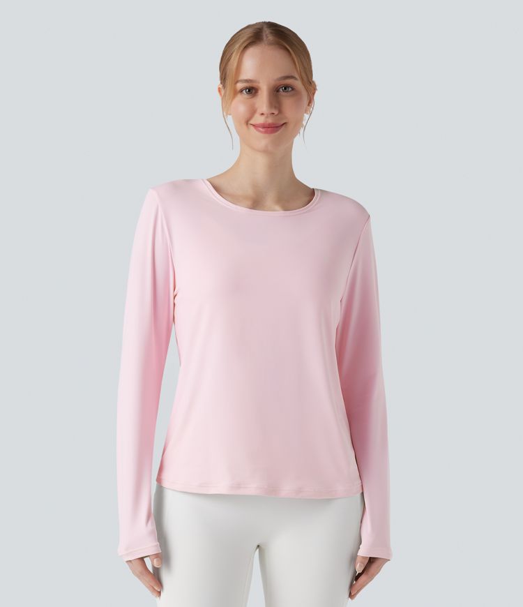 Round Neck Long Sleeve 2-in-1 Yoga Sports Top