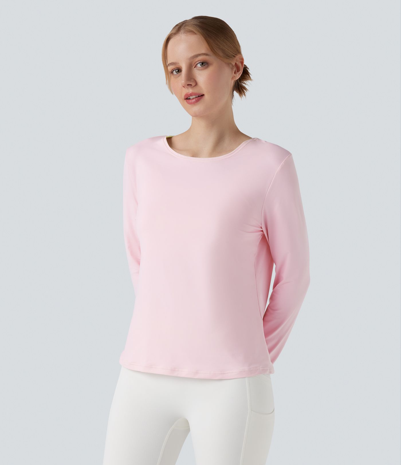 Round Neck Long Sleeve 2-in-1 Yoga Sports Top