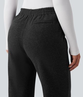 Mid Rise Straight Leg Work Pants with Pockets