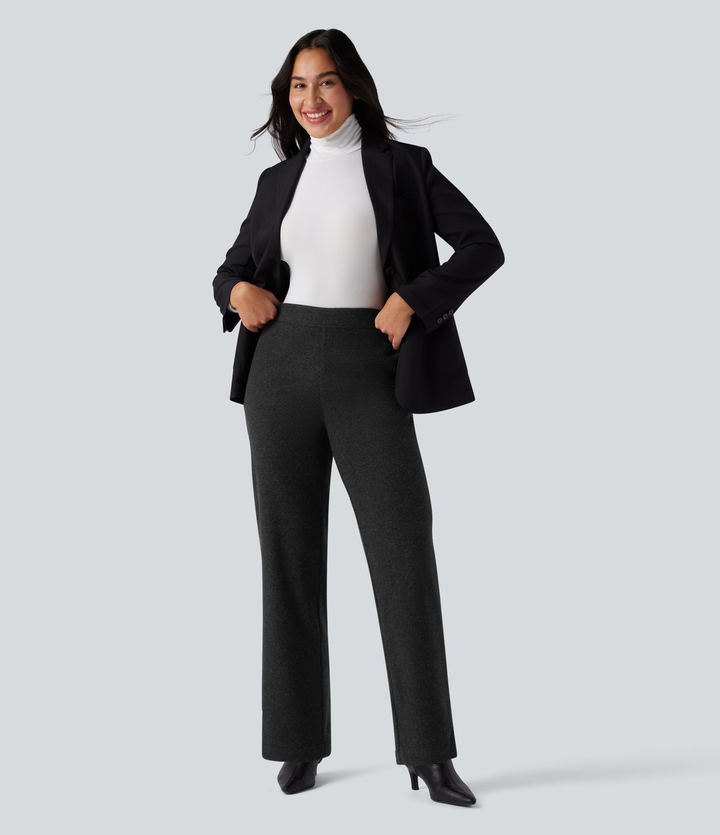 Mid Rise Straight Leg Work Pants with Pockets