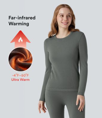 Naadloze thermische casual top met ronde hals en lange mouwen