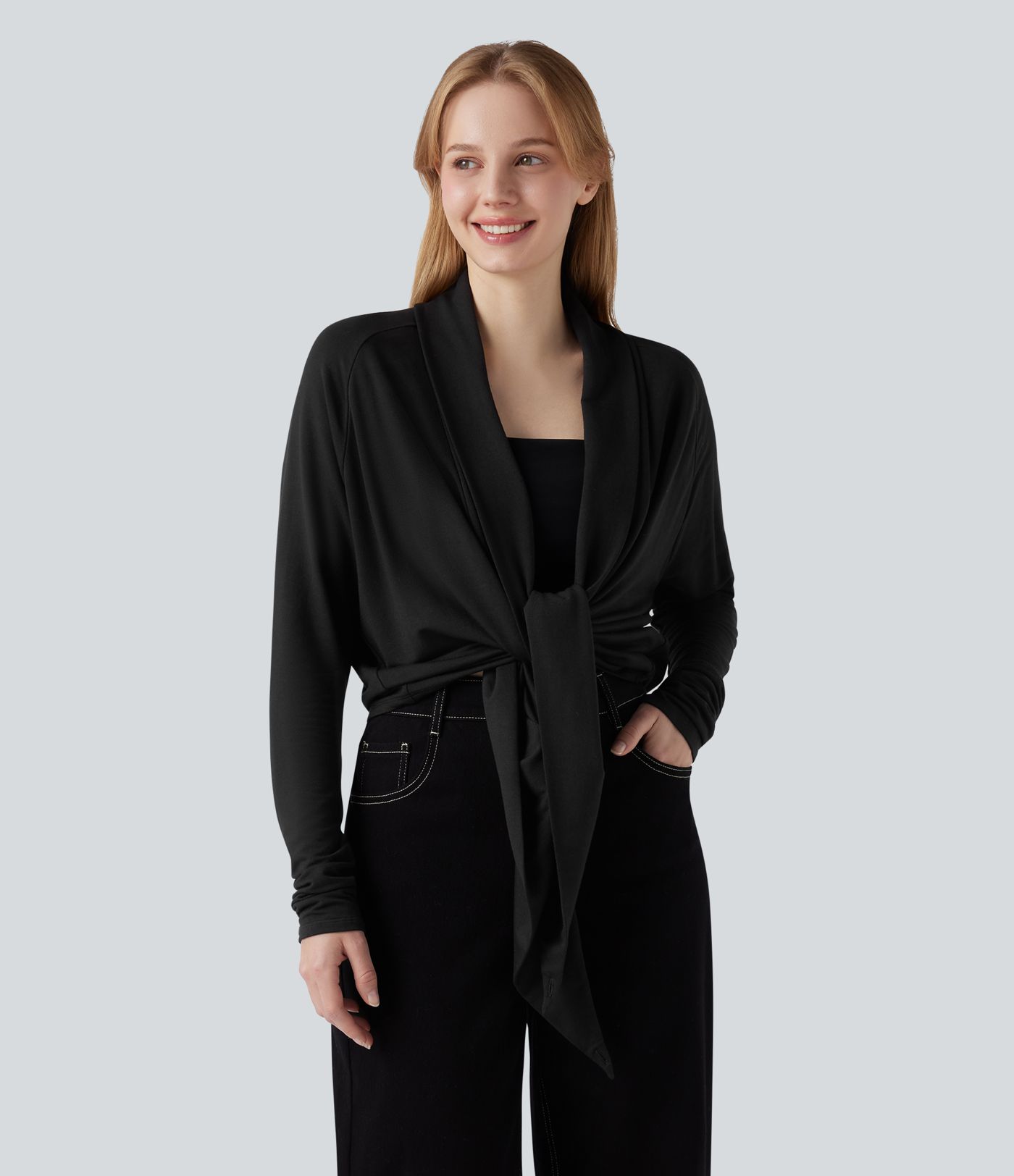 Wrapped Raglan Long Sleeve Casual Top