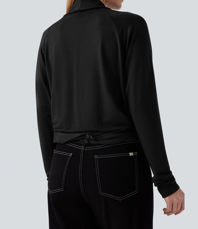 Wrapped Raglan Long Sleeve Casual Top